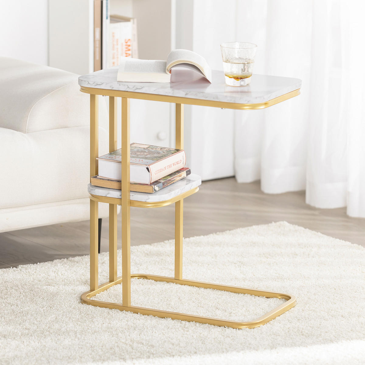 BEISTELLTISCH Golden - Goldfarben, Holzwerkstoff (30/50/58cm) - SoBuy