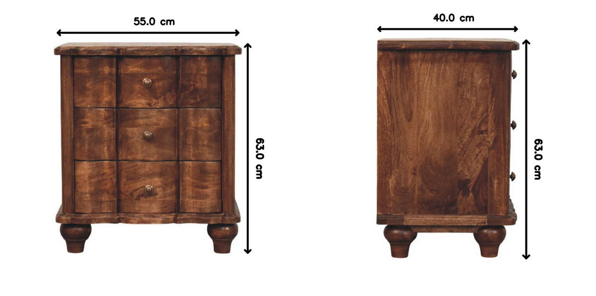 NACHTKASTEN Valencia, 3 Schubladen, Dunkelbraun - Dunkelbraun/Messingfarben, Holz/Metall (55/63/40cm) - Artisan Furniture