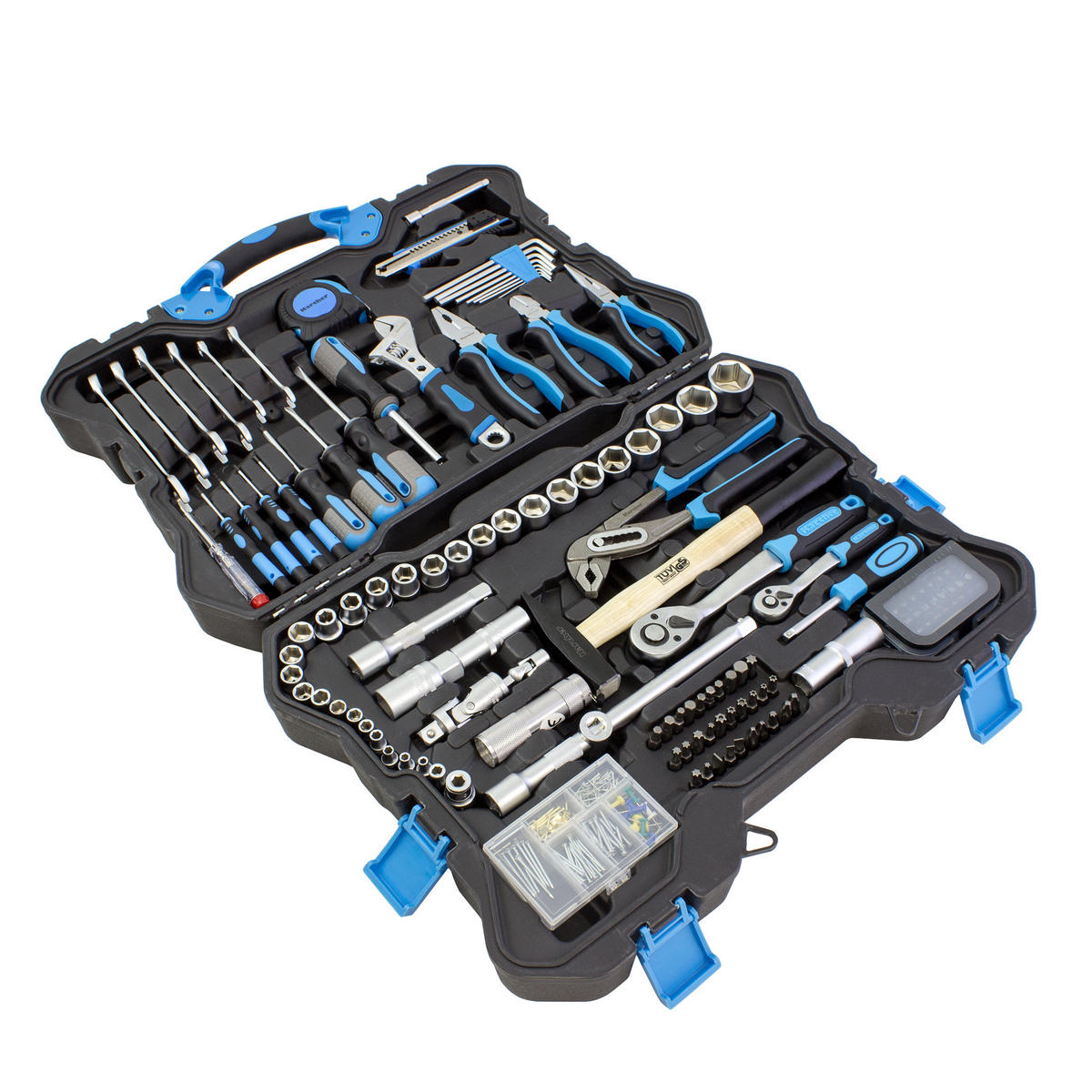 WERKZEUGKOFFER 135-teilig | Mit Hammer, Schraubendreher, Steckschlüssel, Bitsatz, Taschenlampe uvm. - Blau, Metall (43.5/15/55cm) - Karcher