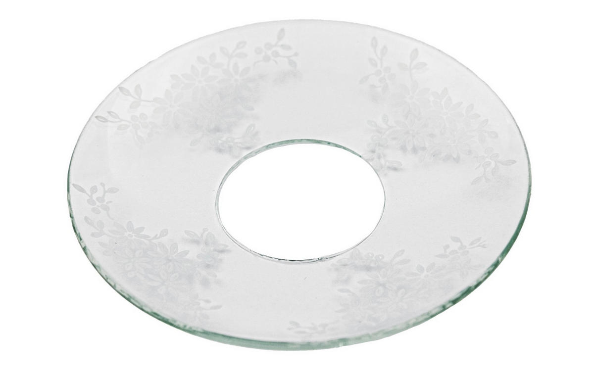 GLAS-KERZENMANSCHETTE (Bobeches) "Blütenzauber" für Kerzen bis Ø 25 mm - Transparent, Paraffin (7/0.2/7cm) - Holfeuer Crystal Design