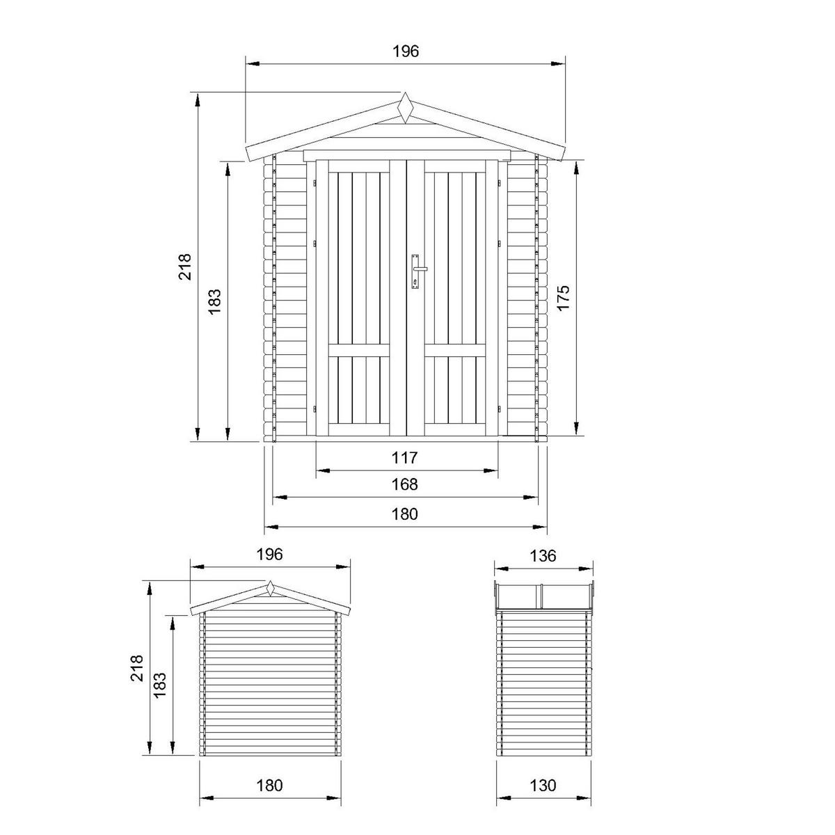 GARTENHAUS HOLZ M367F1 1,98 m² - Naturfarben, Holz (196/218/136cm) - Timbela