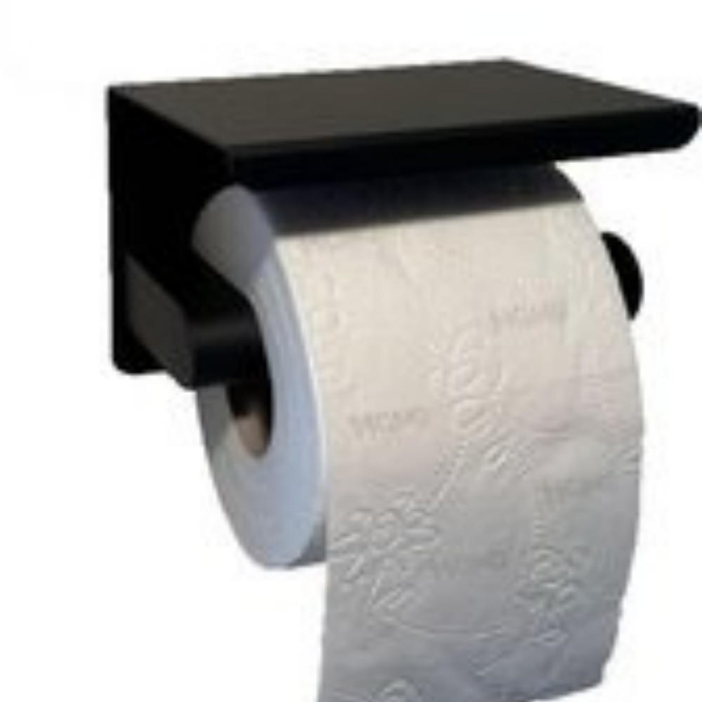 TOILETTENPAPIERHALTER Schwarz mit Ablage klebend oder Bohrung für Toilettenpapier - Schwarz, Metall (10/10/14cm) - MCBOSON