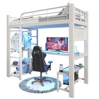 HOCHBETT 90/200 cm Weiß mit LED, Schreibtisch und Stauraum ohne Matratze - Weiß, Metall (90/200cm) - MIVRAY