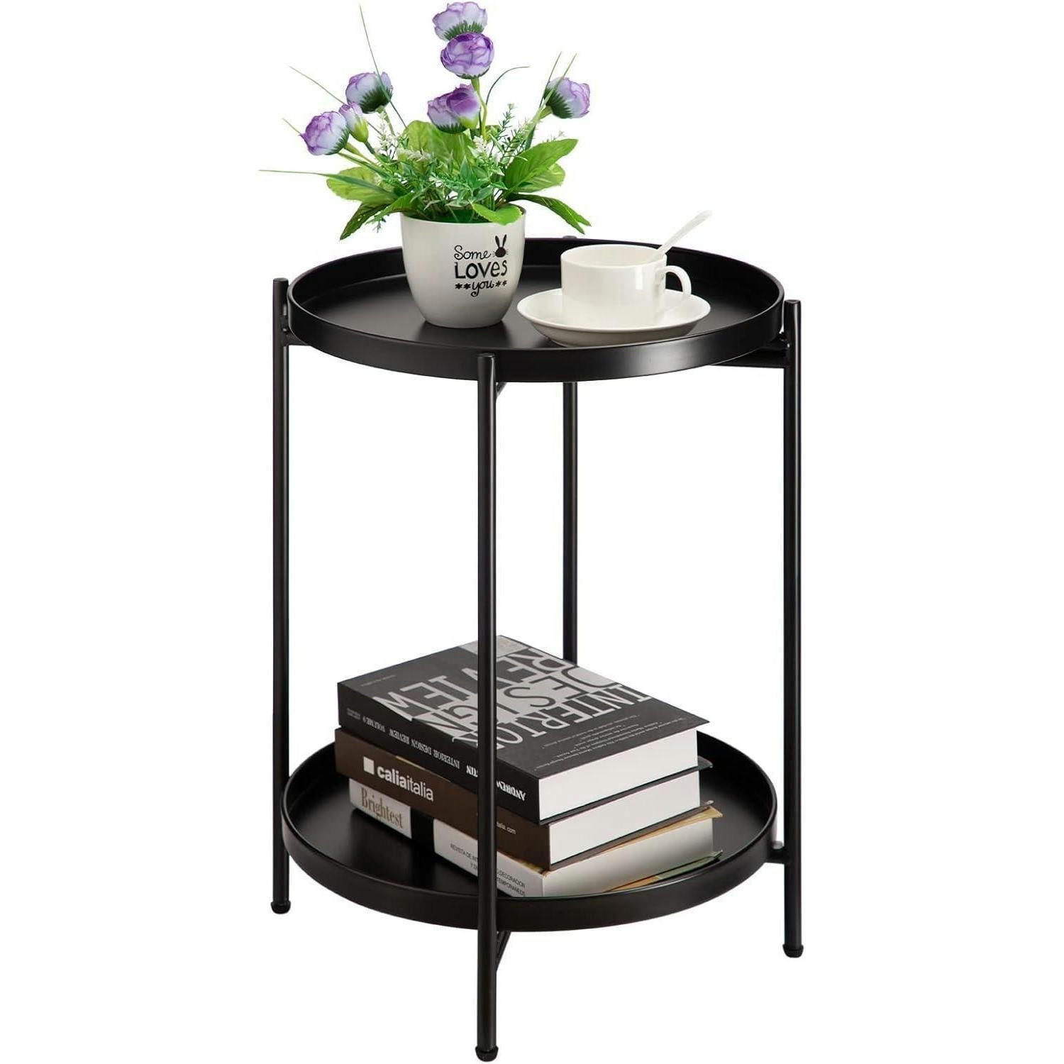 BEISTELLTISCH Rund Schwarz Metall 2 Ebenen 37 x 48.5 cm - Schwarz, Metall (37/37/50cm)