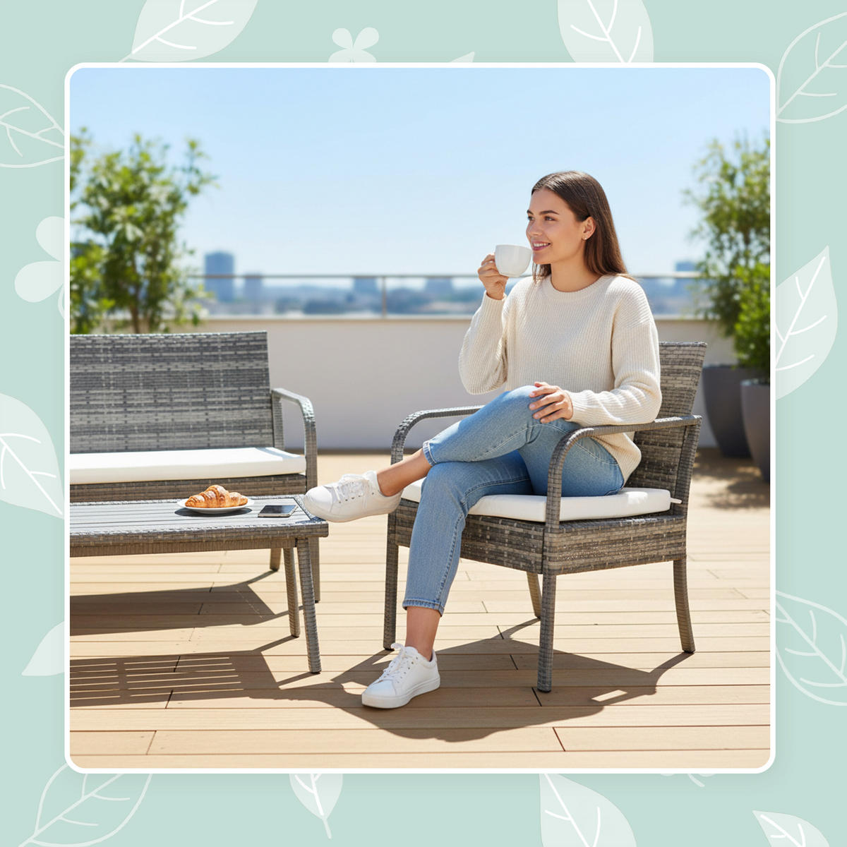 4-TLG.GARTENMÖBEL-SET - Grau, Kunststoff/Textil - Relaxdays