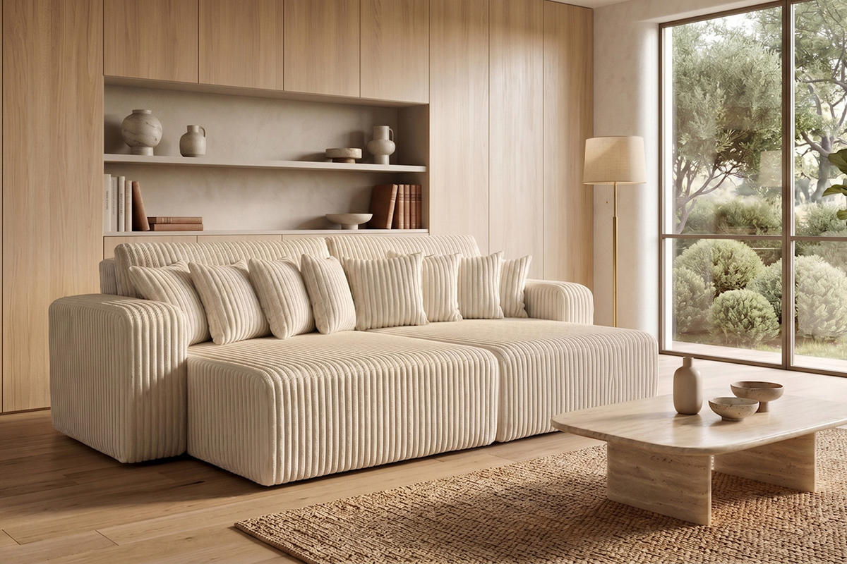 SCHLAFSOFA, Cordstoff Tilia, Ecru, PIANO DOUBLE - Ecru, Holz (246/83/145cm) - Kaiser Möbel