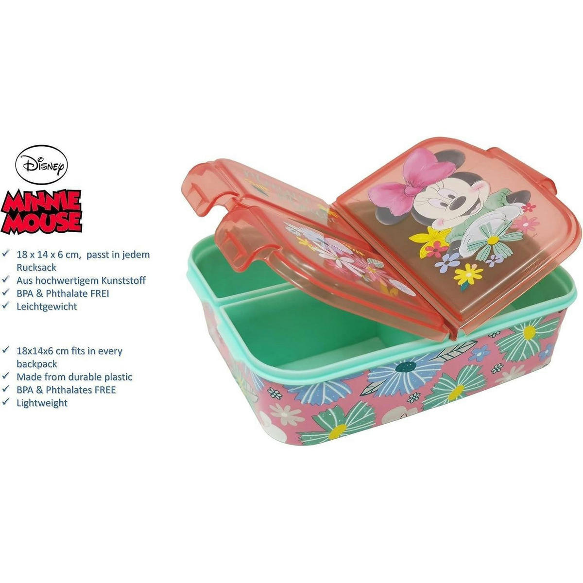 BROTDOSE Kinder mit Fächern Minnie Mouse 18 cm - Multicolor, Kunststoff (12/17/5cm)