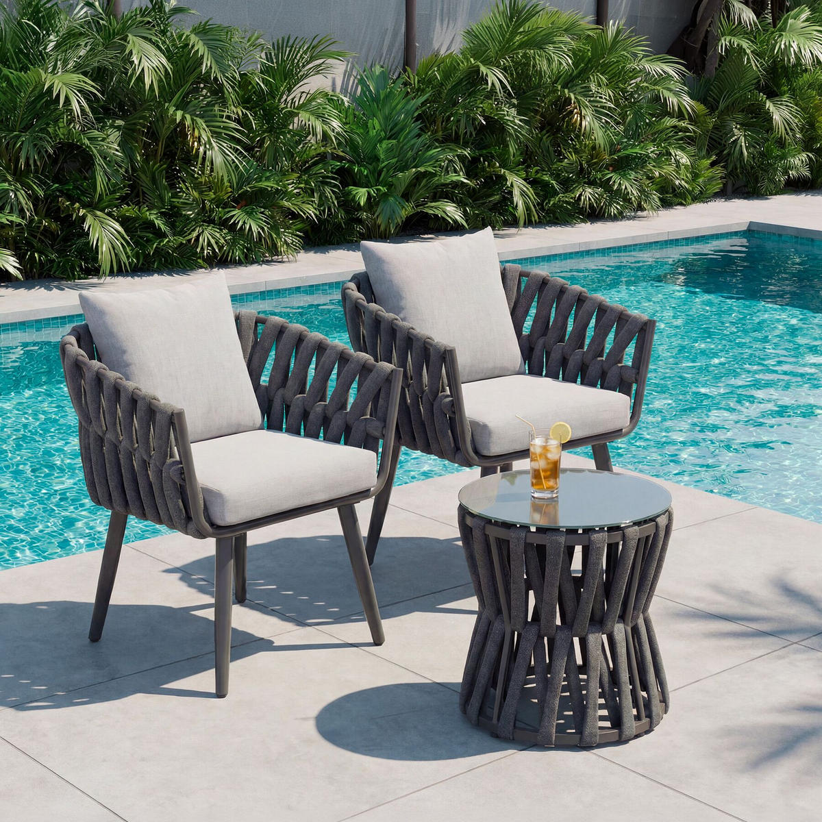 ALUMINIUM GARTENLOUNGE-SET Lugano, höhenverstellbare Kunststofffüße, Sicherheitsglasplatte, anthrazit/grau - Anthrazit/Grau, Kunststoff/Metall - tectake