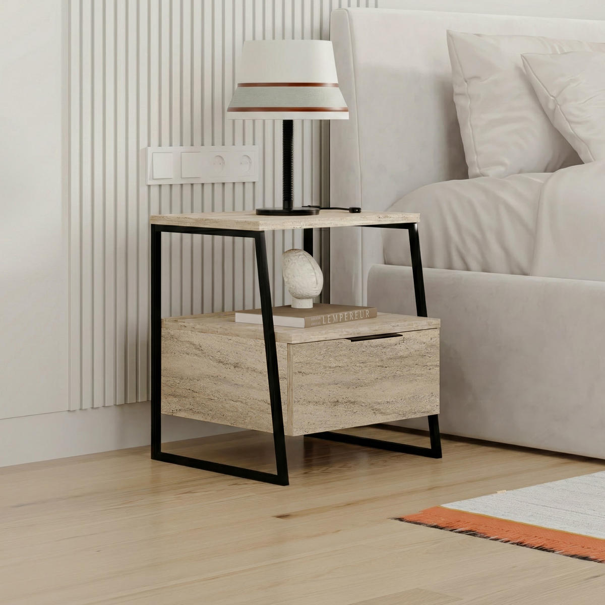 NACHTTISCH Pal Travertin 45/40/50 cm - Beige, Holzwerkstoff (45/50/40cm) - Decortie