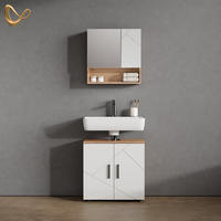 BADMÖBEL-SET Ronco Weiß Hochglanz/Goldkraft Eiche 2 Teile, Unterschrank 60 cm - Weiß Hochglanz/Eiche Wotan, Holzwerkstoff (60/59/30cm) - Livinity®