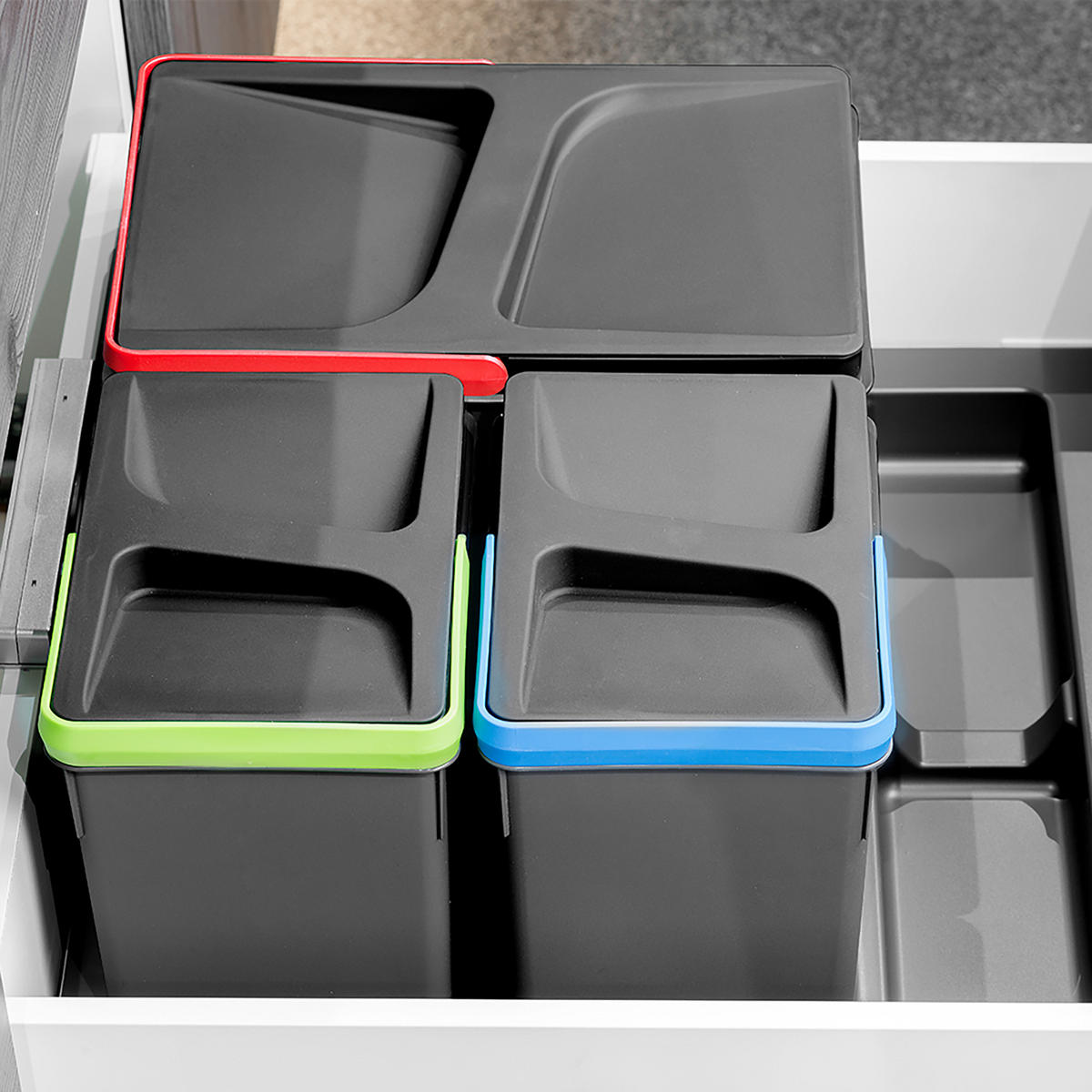 RECYCLINGBEHÄLTER für Küchenschublade, Höhe 216mm, 2x12l, 2x6l, Kunststoff anthrazitgrau 4er-set - Anthrazit, Kunststoff (23.5/39/33cm) - EMUCA
