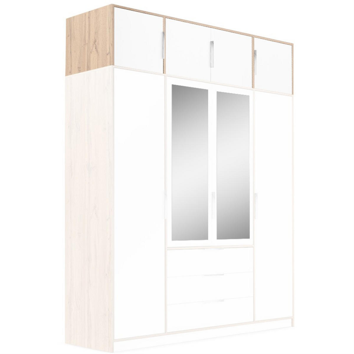 DREHTÜRENSCHRANK Livo mit 4 Türen und 3 Schubladen, weiß+eiche Wotan, mit Schrankaufsatz, 200 cm - Eiche Wotan/Weiß, Holzwerkstoff (200/245/57cm) - Beautysofa
