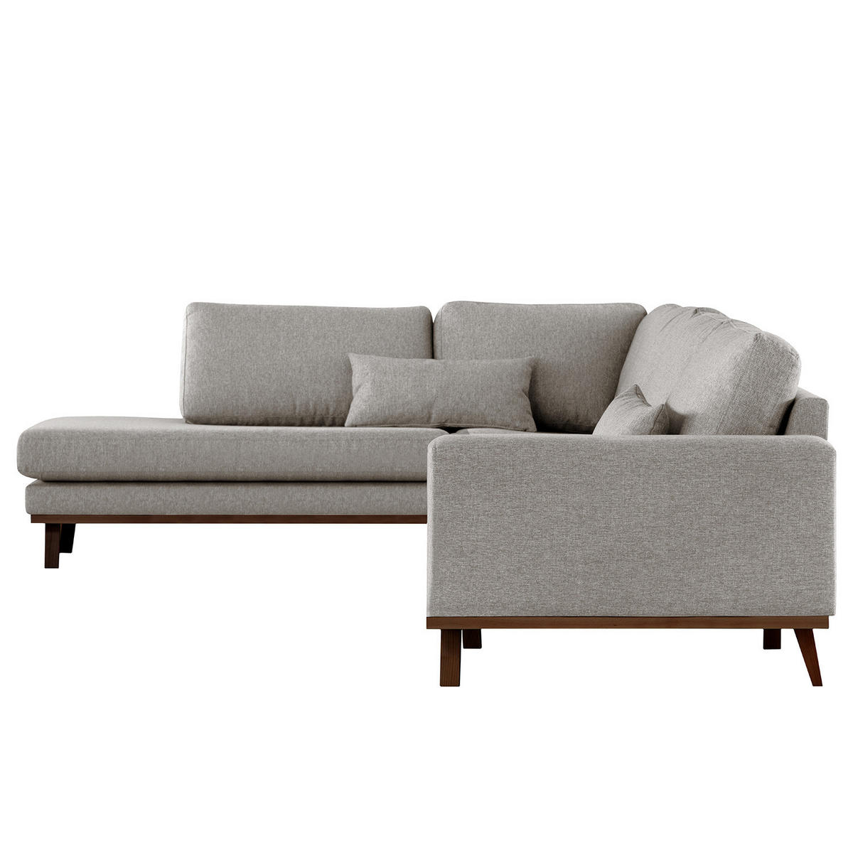 ECKSOFA mit Ottomane - Graubraun/Buchefarben, Buchenholz/Textil (287/219cm) - home24