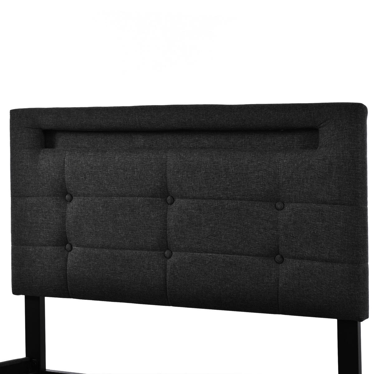 POLSTERBETT 90/200 cm Schwarz mit LED-Beleuchtung, 2 Schubladen und Matratze - Schwarz, Textil (90/200cm) - Flora Grace