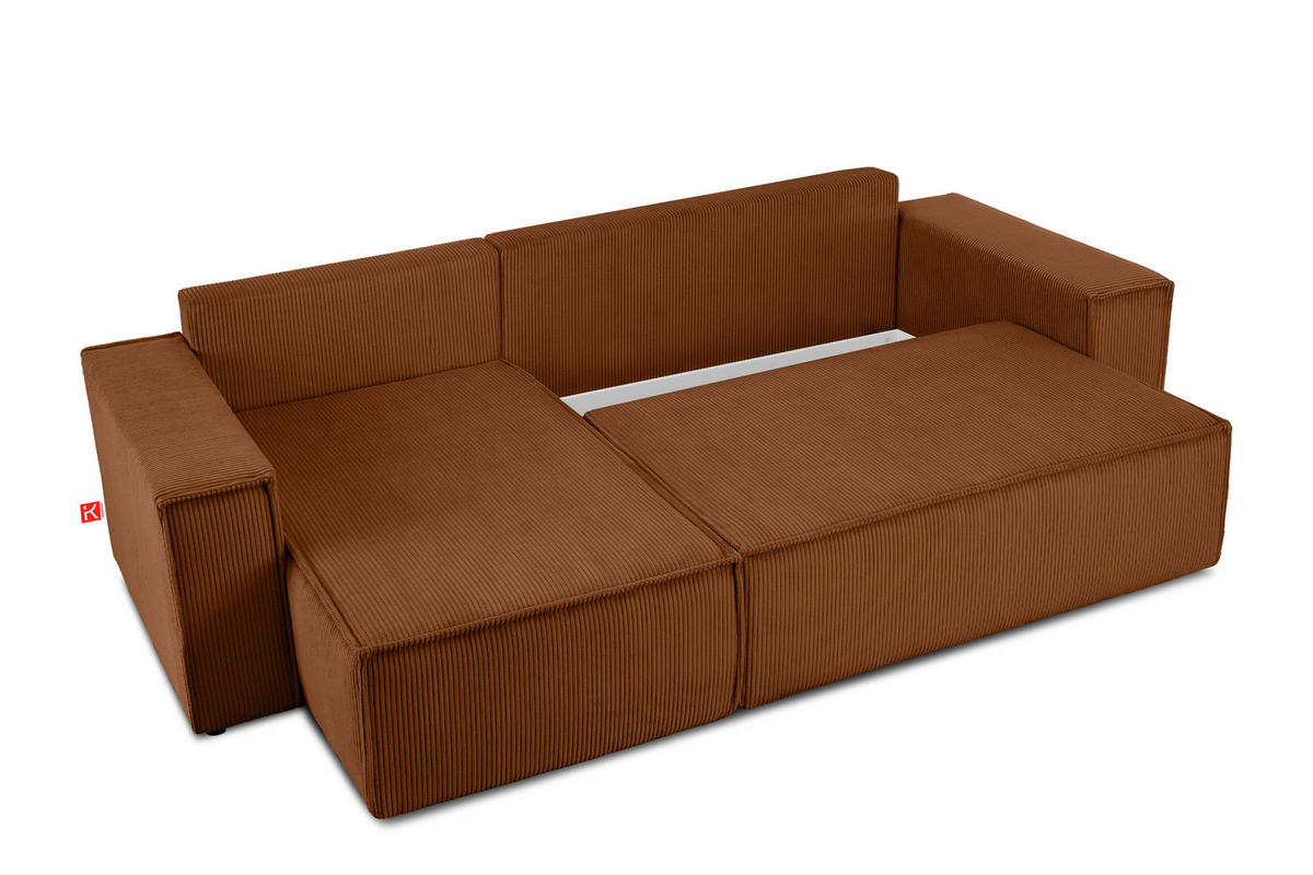 ECKSOFA-LINKS/RECHTS NAPI Schlaffunktion mit Cordbezug, rot - Schwarz/Orange, Textil (262/148cm) - KONSIMO®