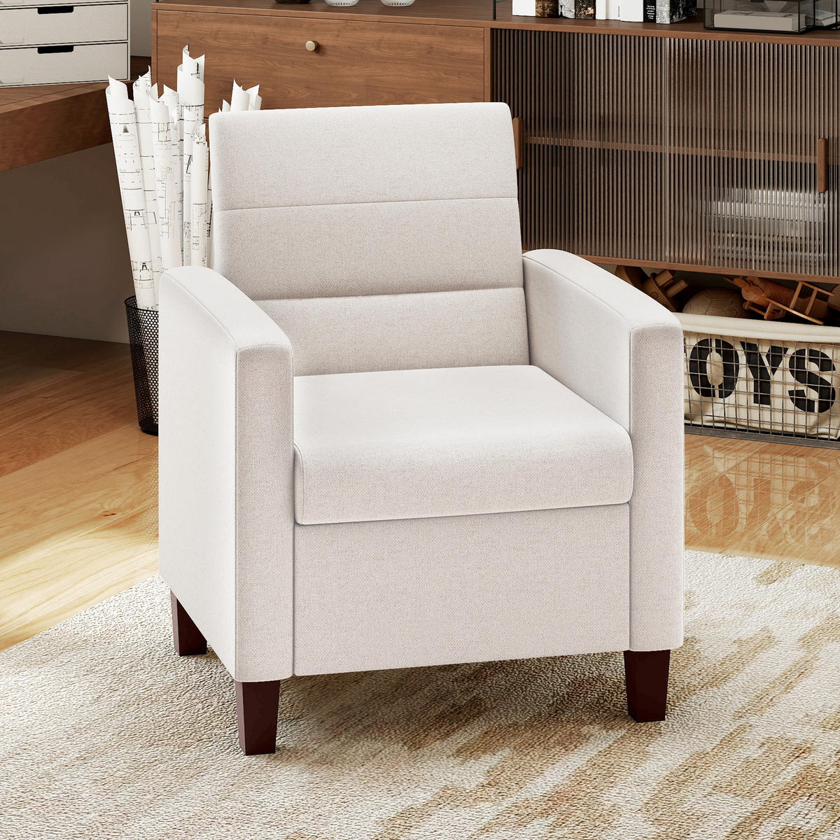 SESSEL Loungesessel mit Armlehnen, Polstersessel mit Leinenoptik für Wohnzimmer - Weiß, Kunststoff (71/87/78cm) - HOMCOM