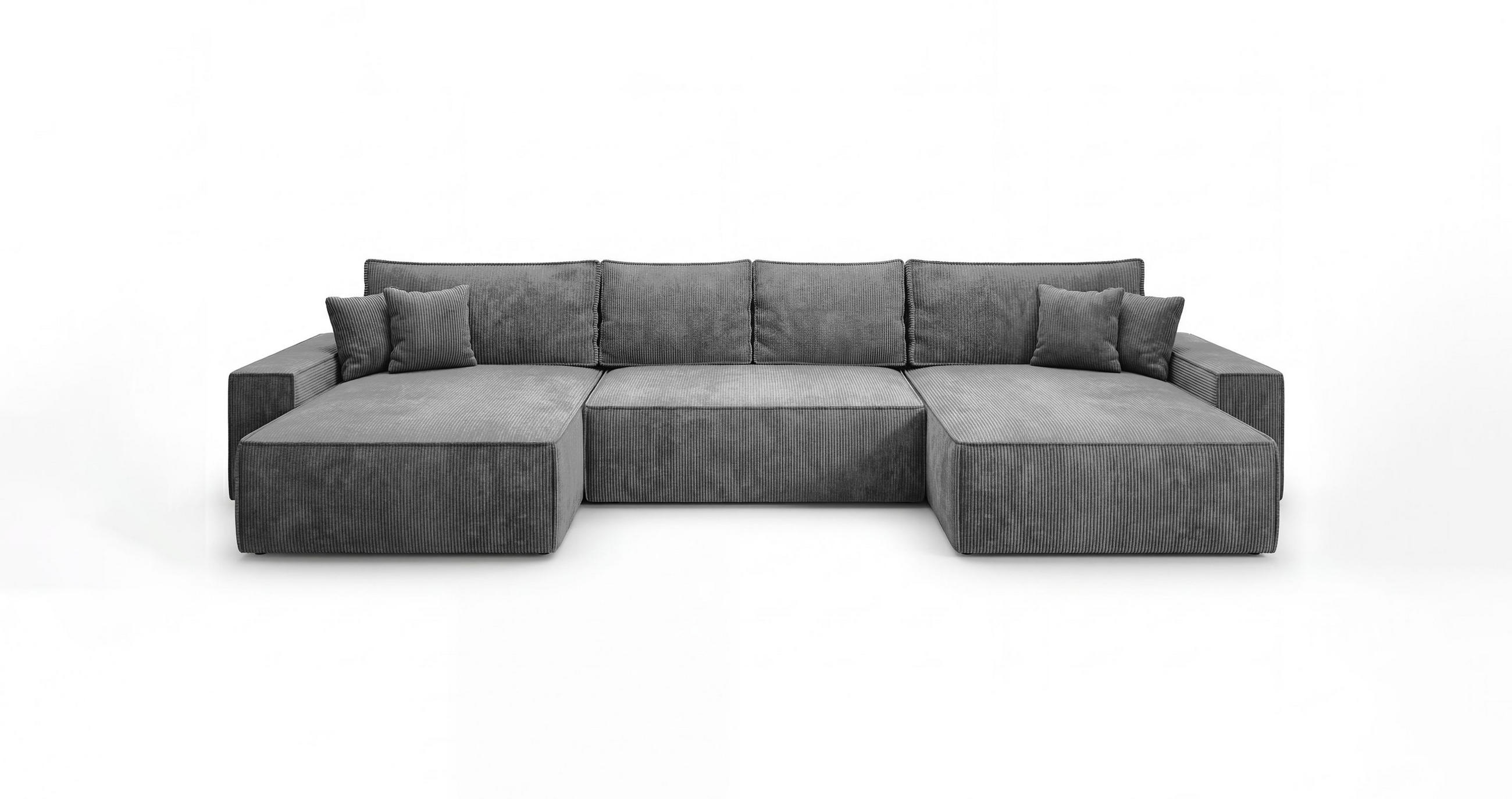 ROHOVÁ pohovka CALIFORNIA tvar U tmavě šedá manšestr POSO 60 - funkce spaní, úložný prostor - antracitová, textil (385/185cm) - Cornero