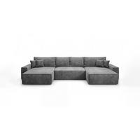 ROHOVÁ pohovka CALIFORNIA tvar U tmavě šedá manšestr POSO 60 - funkce spaní, úložný prostor - antracitová, textil (385/185cm) - Cornero