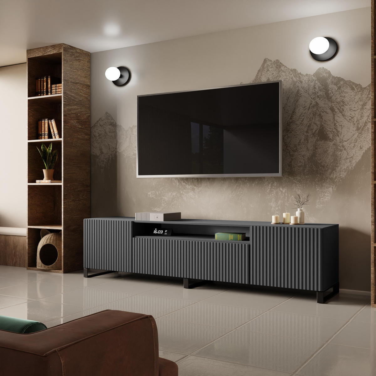 LOWBOARD VAREN 200/41/40 cm, Stand-TV-Schrank Graphitfarben - Graphitfarben, Holzwerkstoff (200/41/40cm) - MASSENO