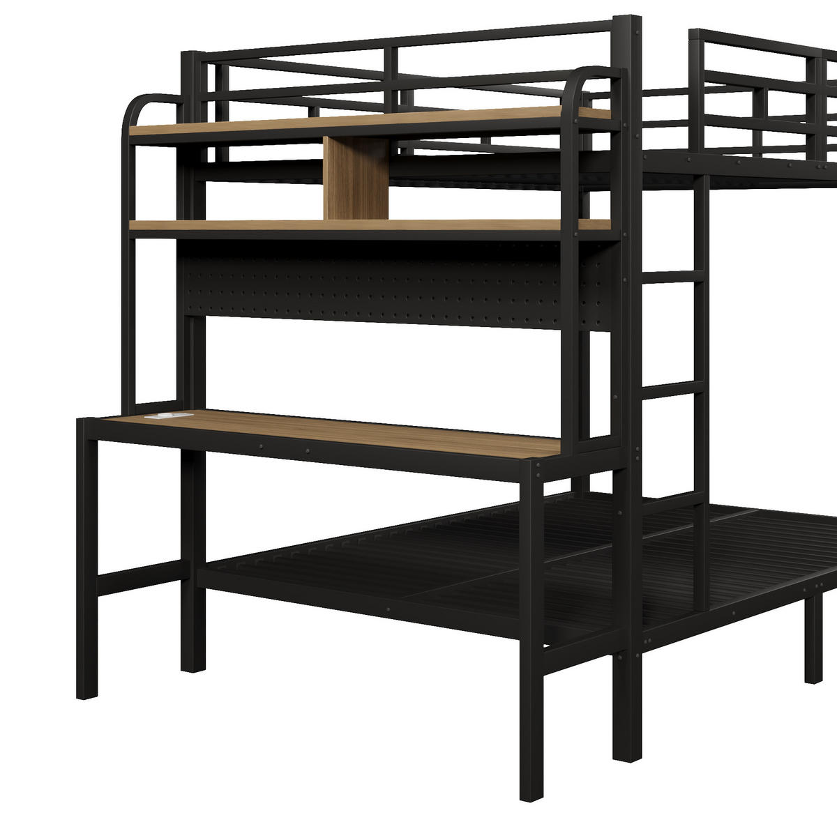 ETAGENBETT 140/200 cm in Schwarz mit Schreibtisch, Ablagen und LED-Beleuchtung - Schwarz, Metall (140/200cm) - OKMYHOME