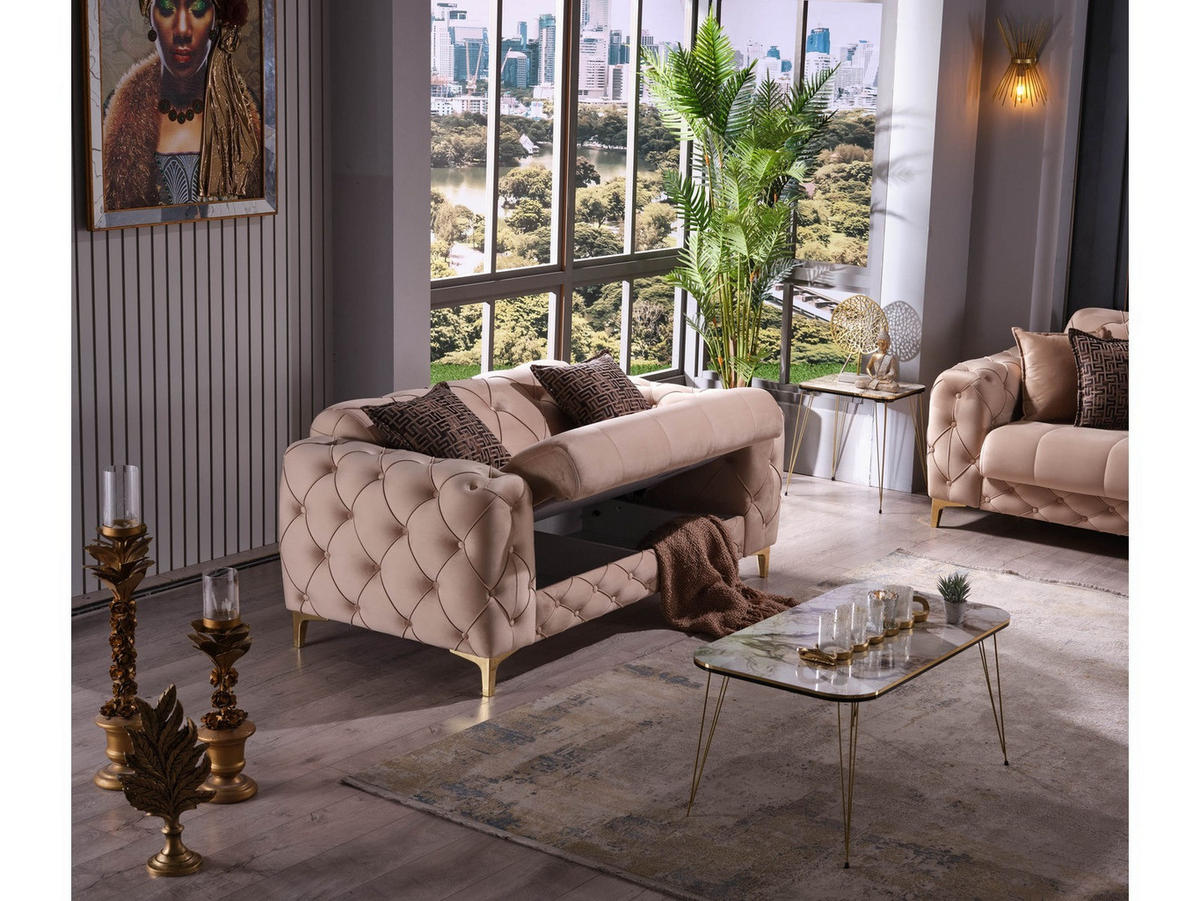 SITZGARNITUR Acelya, Beige Stellvariante 3+2+1 - Beige, Holzwerkstoff/Kunststoff (245/80/100cm)