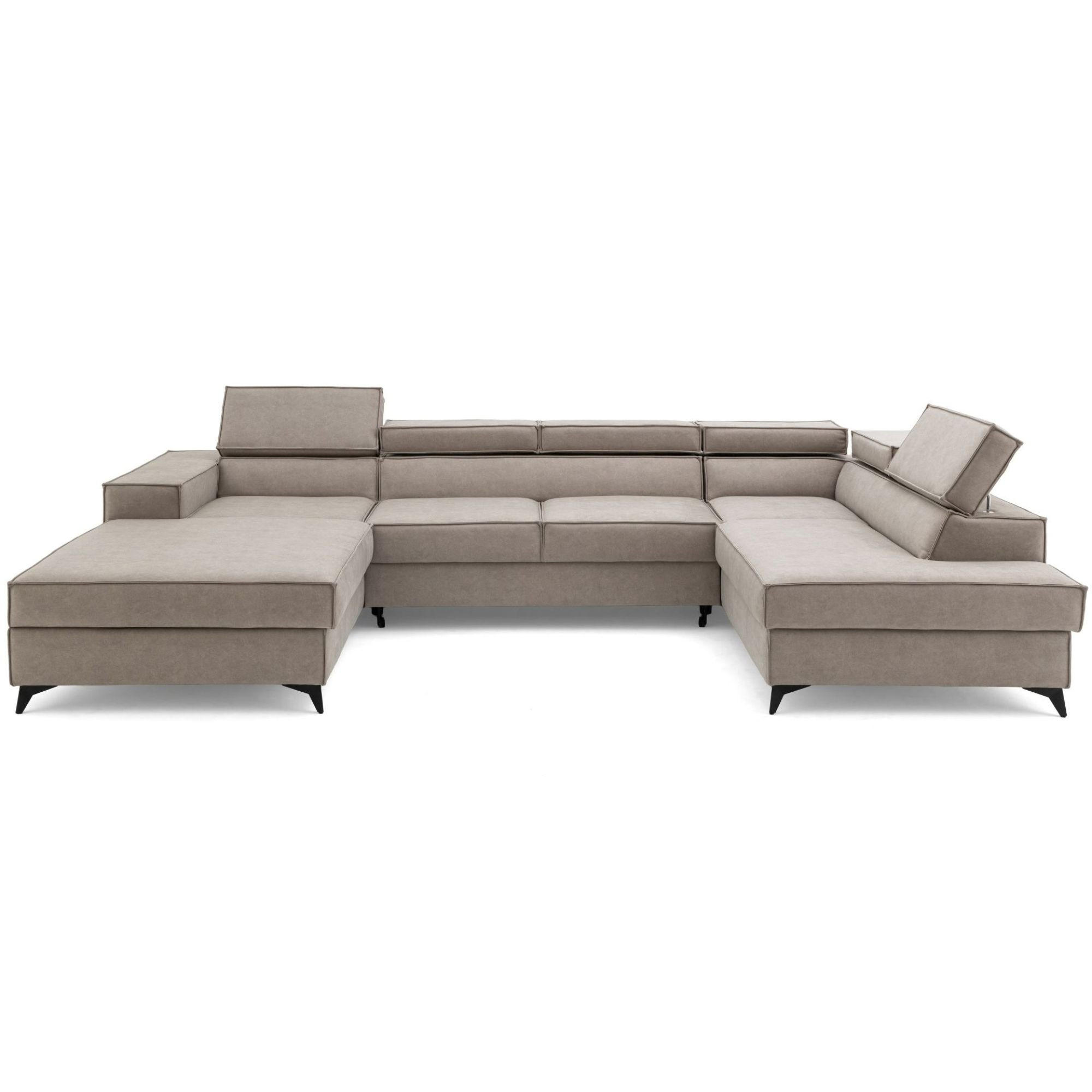 ECKSOFA PURE U Rechts mit Schlaffunktion 127x270 Velours Creme - Creme/Schwarz, Holz/Textil (204/340cm) - Muffo