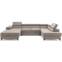 ECKSOFA PURE U Rechts mit Schlaffunktion 127x270 Velours Creme - Creme/Schwarz, Holz/Textil (204/340cm) - Muffo