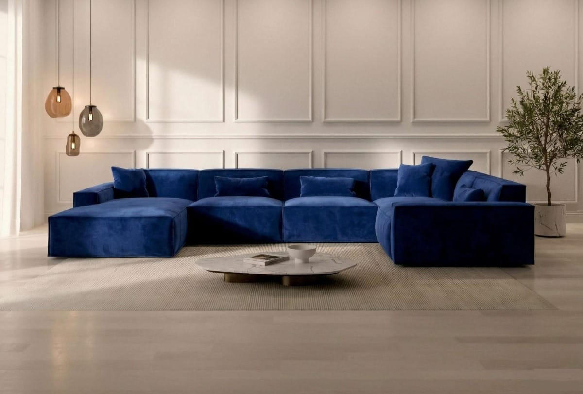 WOHNLANDSCHAFT Beluga Dunkelblau Samtstoff - Dunkelblau, Kunststoff (313/73/181cm)