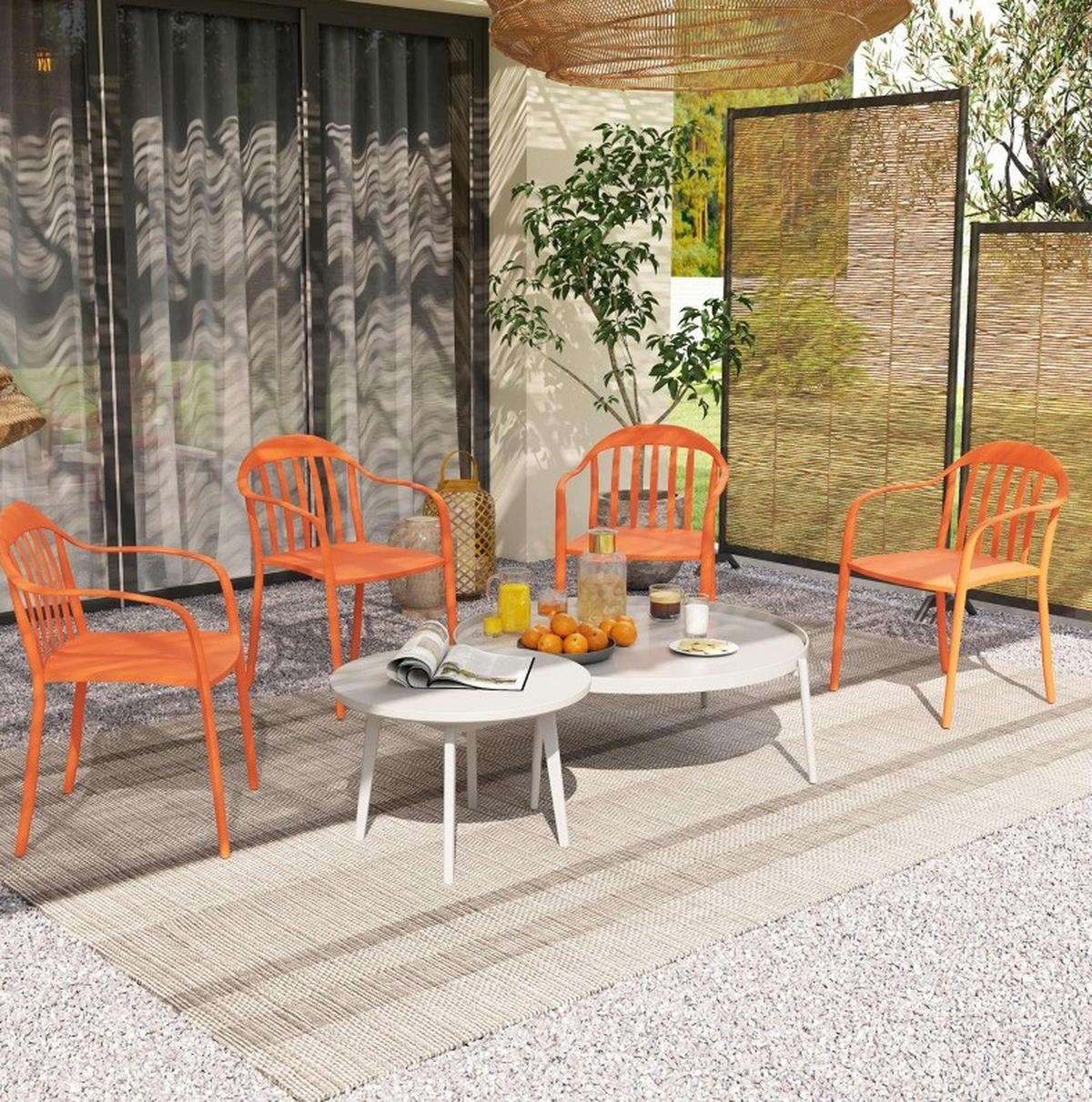 GARTENSTUHL aus Kunststoff 57x54x78 cm Rot stapelbar mit Armlehnen und Rückenlehne, 4er-Set wetterfest - Rot, Kunststoff (54/78/57cm) - Modfu