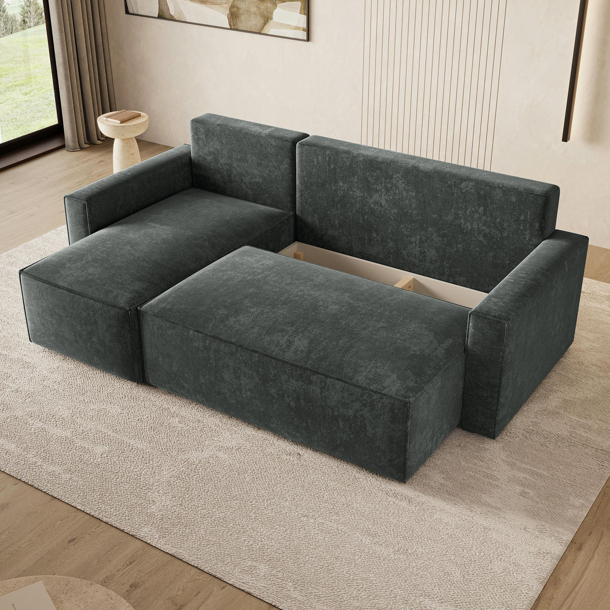 ECKSOFA POTARO LM Grau Chenille mit Schlaffunktion - Grau, Holzwerkstoff/Textil (232/140cm) - MASSENO