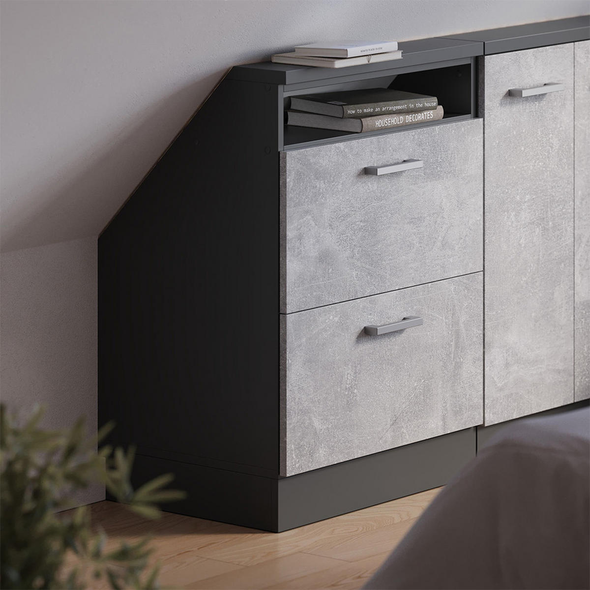 ŠIKMÁ SKŘÍŇ Rion Beton/antracit - šedá/antracitová, kompozitní dřevo (60/81.6/46cm) - Vicco