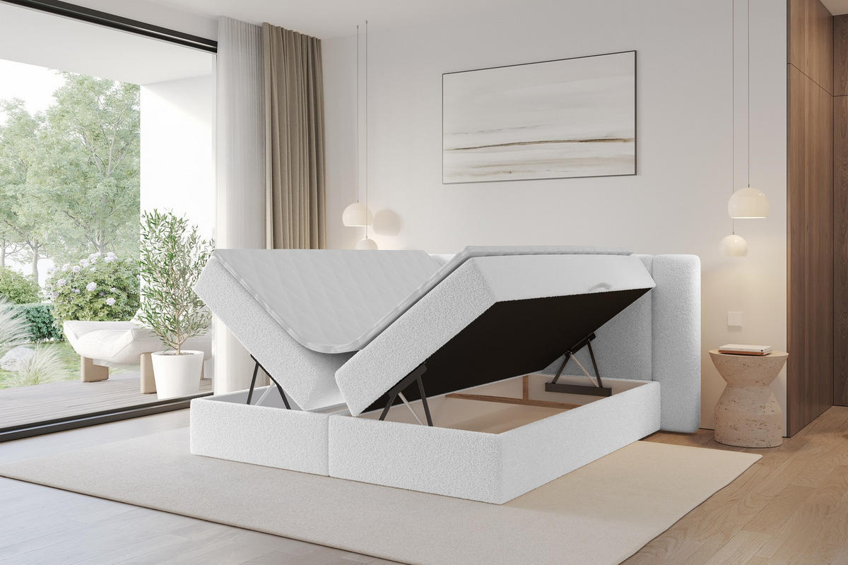 BOXBETT mit Matratze H4 - EVON - 180x200 cm Weiß - Weiß, Holzwerkstoff (180/200cm) - ALTDECOR