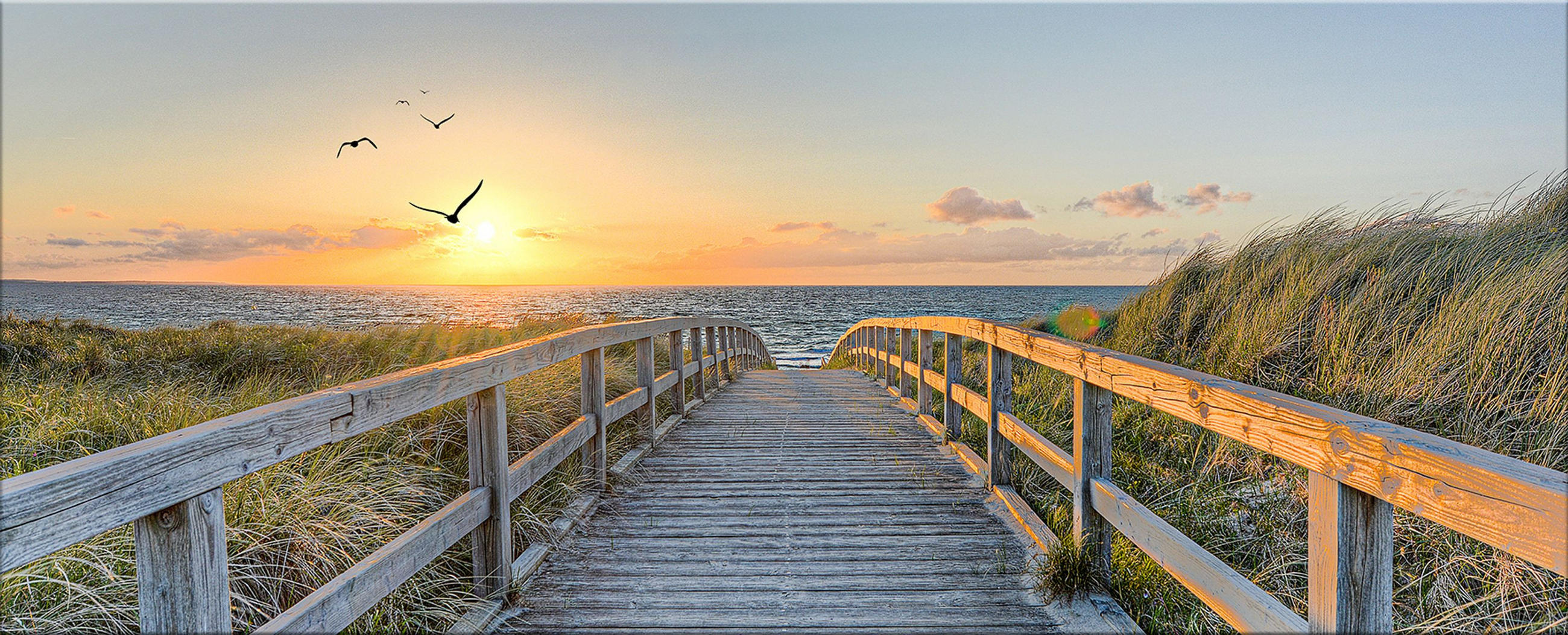 GLASBILD 125x50 cm Steg Sonnenuntergang - Gelb, Glas (125/50cm) - artissimo