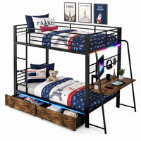 HOCHBETT aus Metall und MDF 140x200 cm Schwarz mit Schreibtisch, RGB-LED-Beleuchtung und Stauraum - Schwarz, Holzwerkstoff (140/200cm) - Modfu