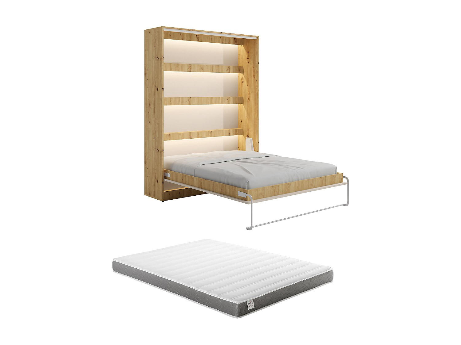 SCHRANKBETT - 2 Personen - holz - beige, naturfarben hell Rapili - Weiß, Holz/Metall (140/200cm) - Vente-Unique