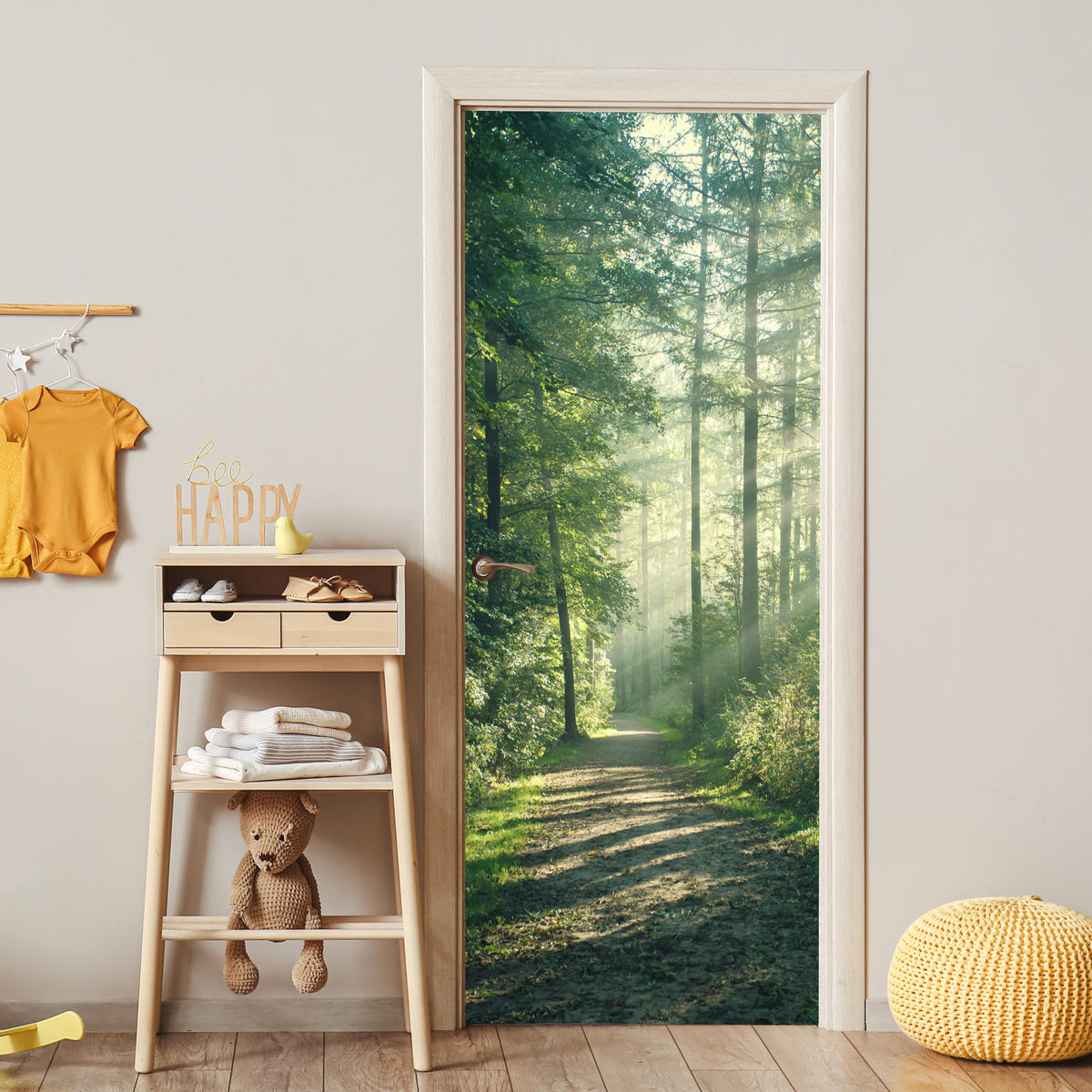 TÜRAUFKLEBER Wald - Weg - Sonne - Bäume - Grün - Natur 85x215 cm - Türtapete - Waldgrün, Kunststoff (85/0.1cm) - MuchoWow