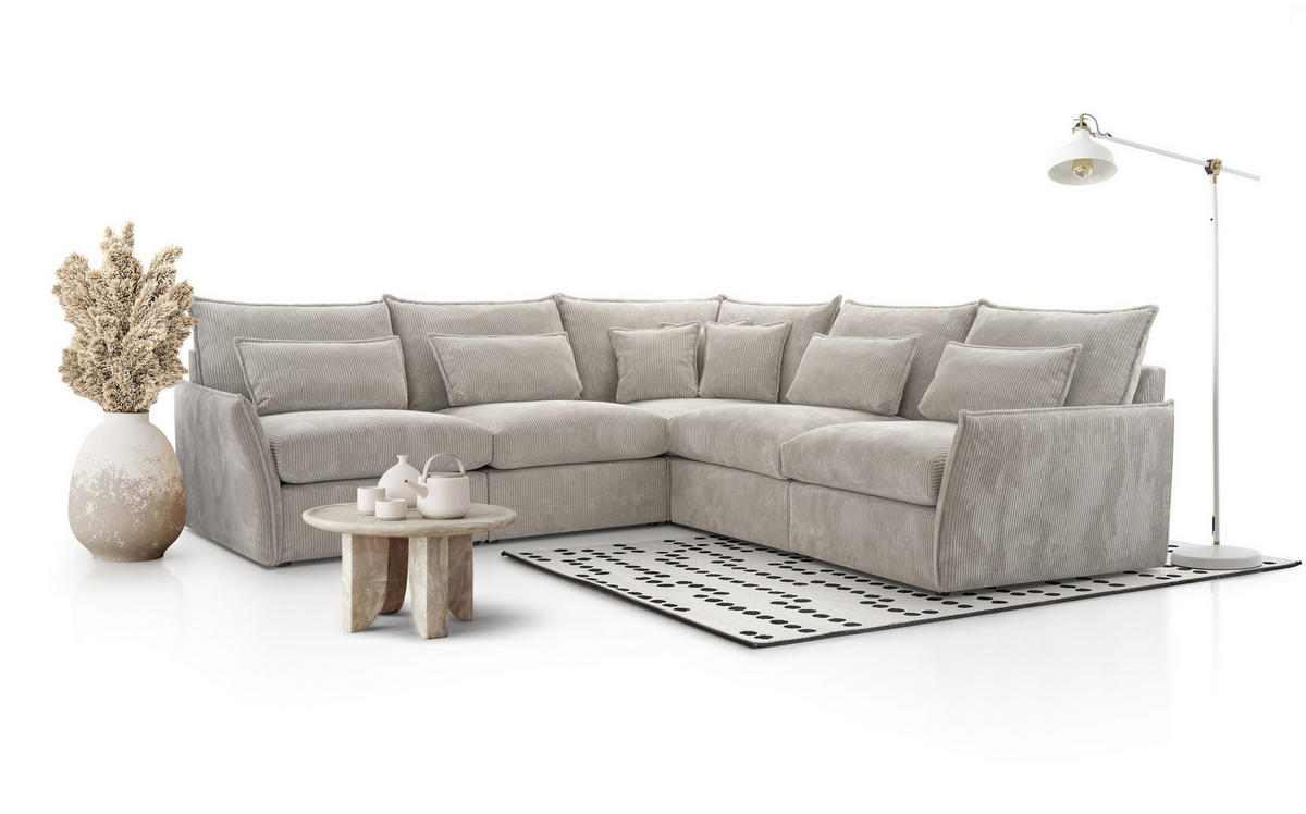 ECKSOFA Modulare Lunde 7, 6 Sitzer, Hellgrau - Hellgrau, Textil (270/270cm) - Meblito