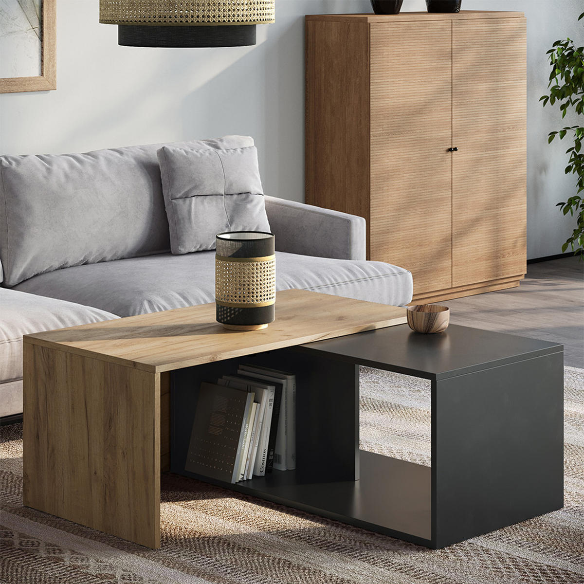 COUCHTISCH Paul Anthrazit/Goldkraft Eiche 90 x 48 cm - Honigeiche/Anthrazit, Holzwerkstoff (48/90/40cm) - Vicco
