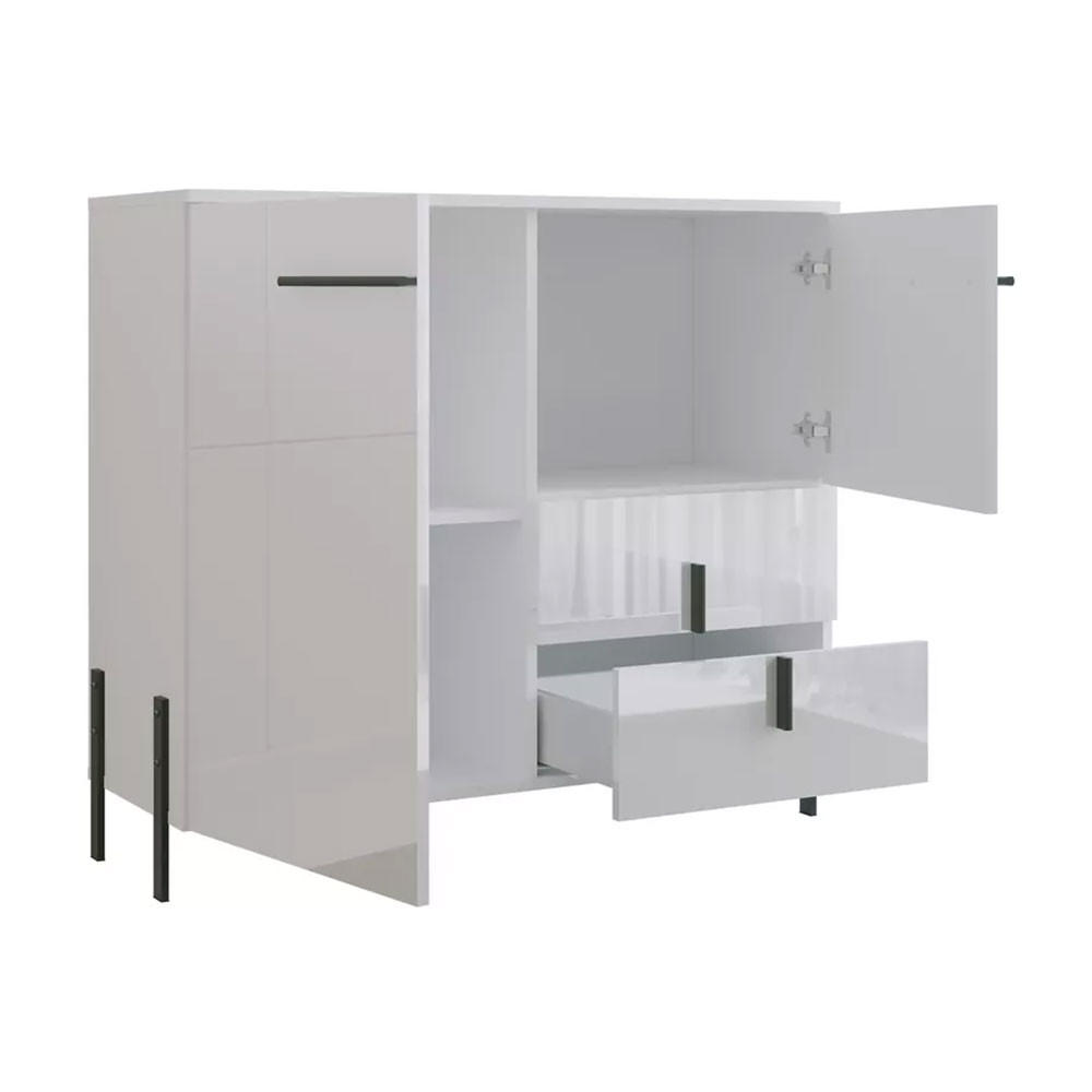 KOMMODE Vigo weiß / weiß Hochglanz 100 / 40 / 91cm - Weiß Hochglanz/Schwarz, Holz/Holzwerkstoff (100/91/40cm) - Feldmann-Wohnen