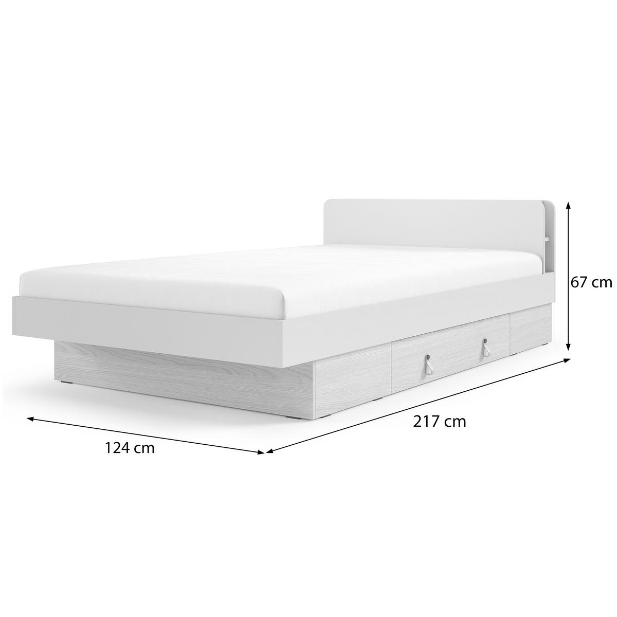 BETT Sorella 120x200 cm mit Lattenrost und Bettkasten-Schublade, ohne Matratze, Porcini + Eiche Mavelie - Eichefarben/Cappuccino, Leder/Holzwerkstoff (120/200cm) - Beautysofa