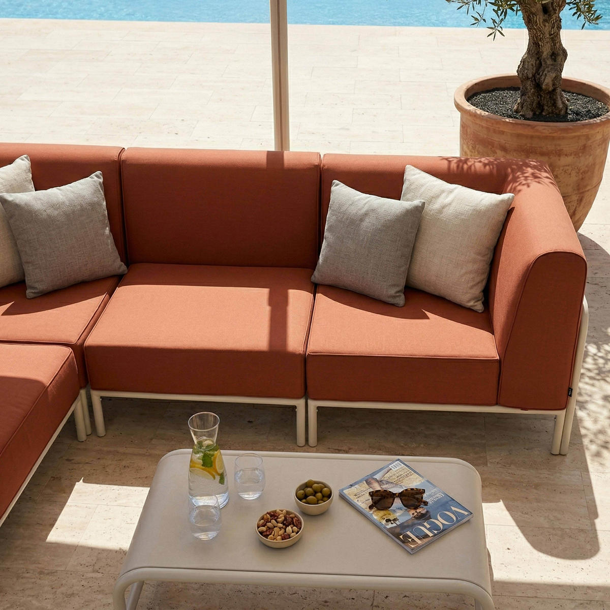 GARTENSOFA mit 4 Sitzplätzen, Terrakotta - Rot, Textil (80/78/216cm) - Oviala