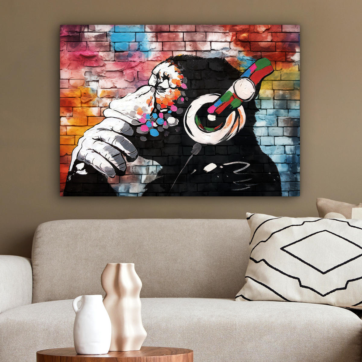 LEINWANDBILD Affe - Graffiti - Musik Wandbilder 80x60 cm - Multicolor, Textil (80/60cm) - MuchoWow