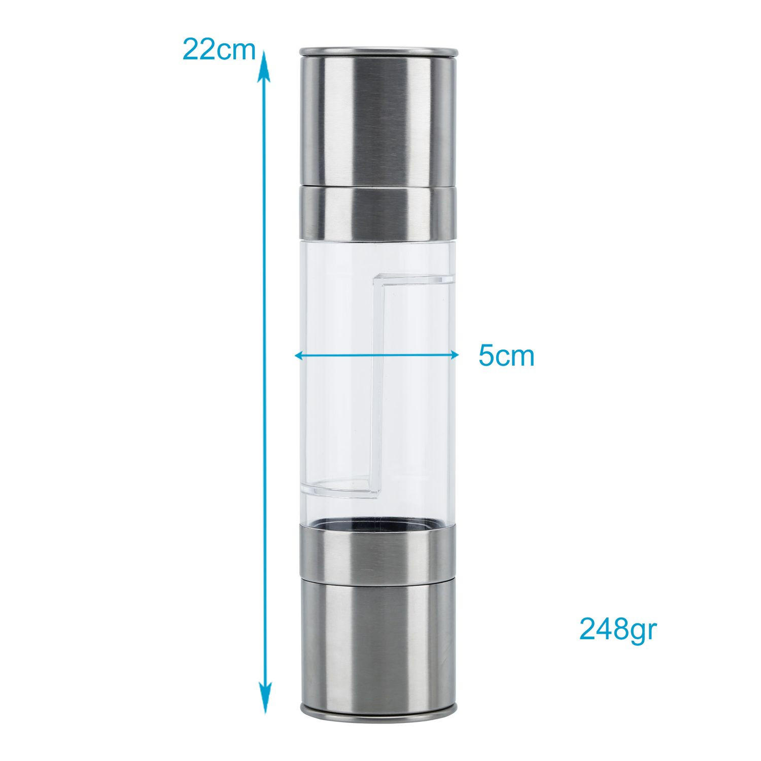 Thumbnail - Intirilife Pfeffermühle, Silber, Metall, 5.3x5.3x22 cm, Tischkultur & Servieren, Gewürzmühlen & -Streuer