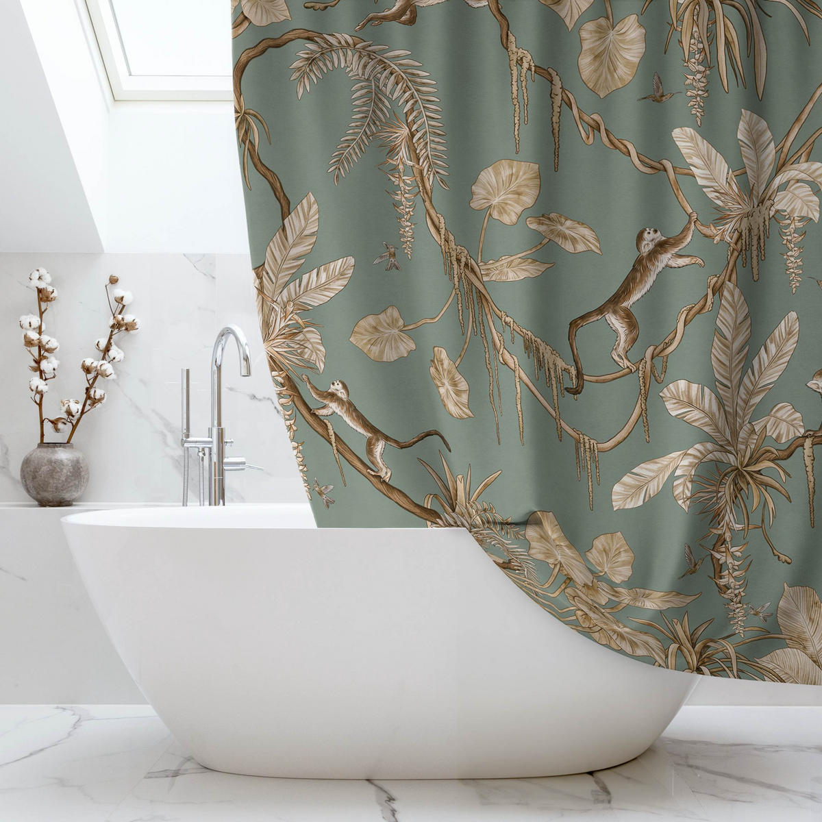 DUSCHVORHANG Verspielte Affen im Dschungel Vintage Türkis 180/180 cm - Blau, Textil (180/180cm) - Bilderwelten