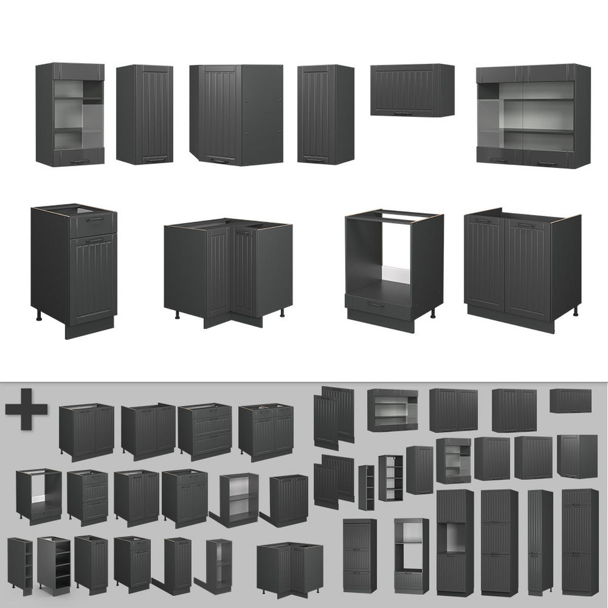 ROHOVÁ KUCHYŇ Fame-Line Tmavě šedá - tmavě šedá/antracitová, kompozitní dřevo (190/81.6/60cm) - Vicco