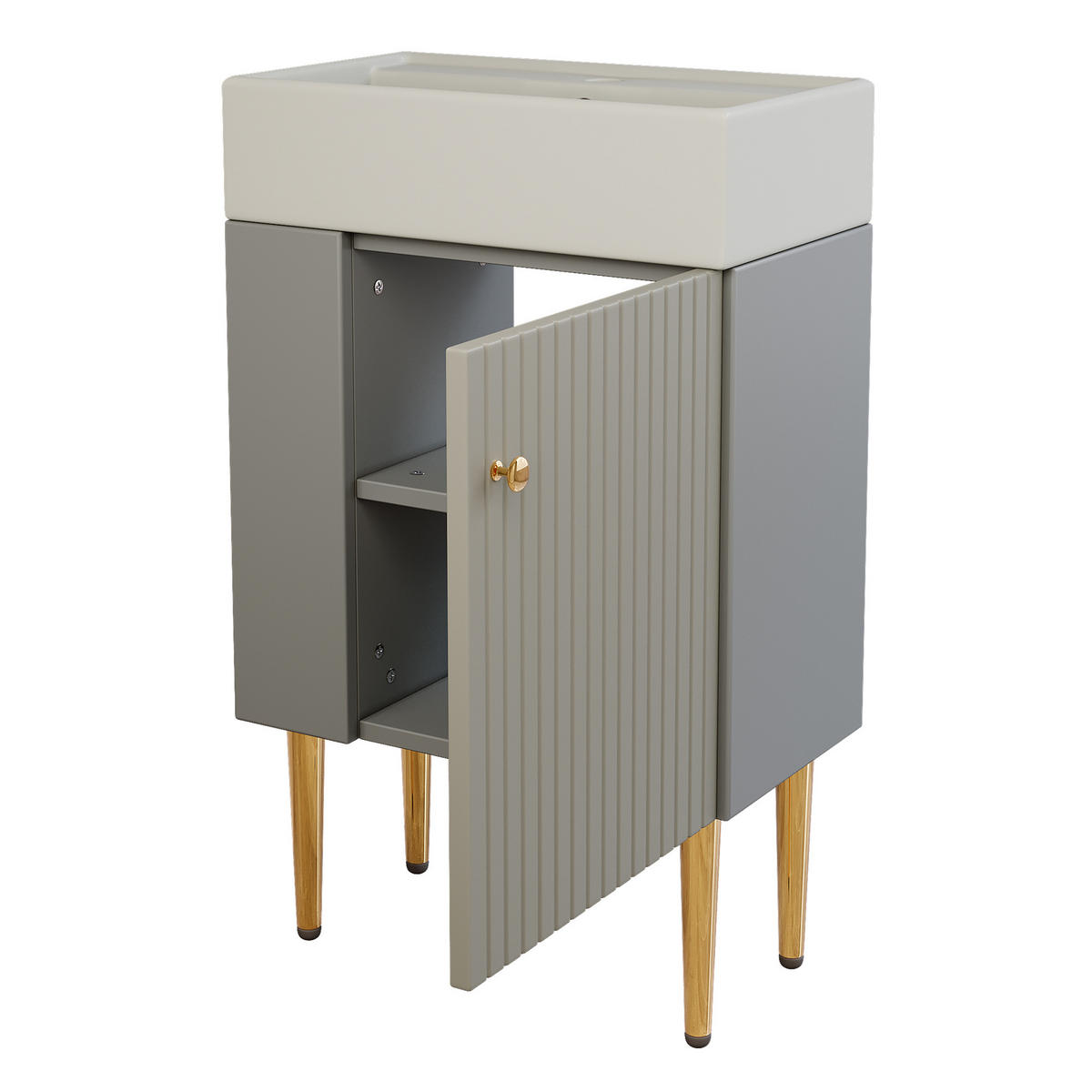 WASCHTISCHKOMBI Hellgrau mit Keramikbecken - Grau, Holzwerkstoff (55/91/31cm) - Urban Meuble