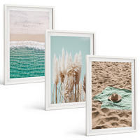 BILDER SET 3er Set - 40x60 cm Weißer Rahmen - Strandwellen Grashut - Weiß, Kunststoff (40/60cm) - TULUP