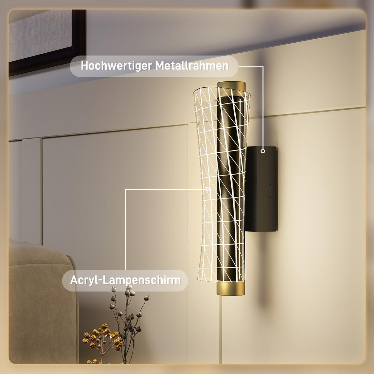 WANDLEUCHTE 2er Set Metall Acryl Schwarz - Schwarz, Metall (11/10.5/30.7cm) - HOMCOM