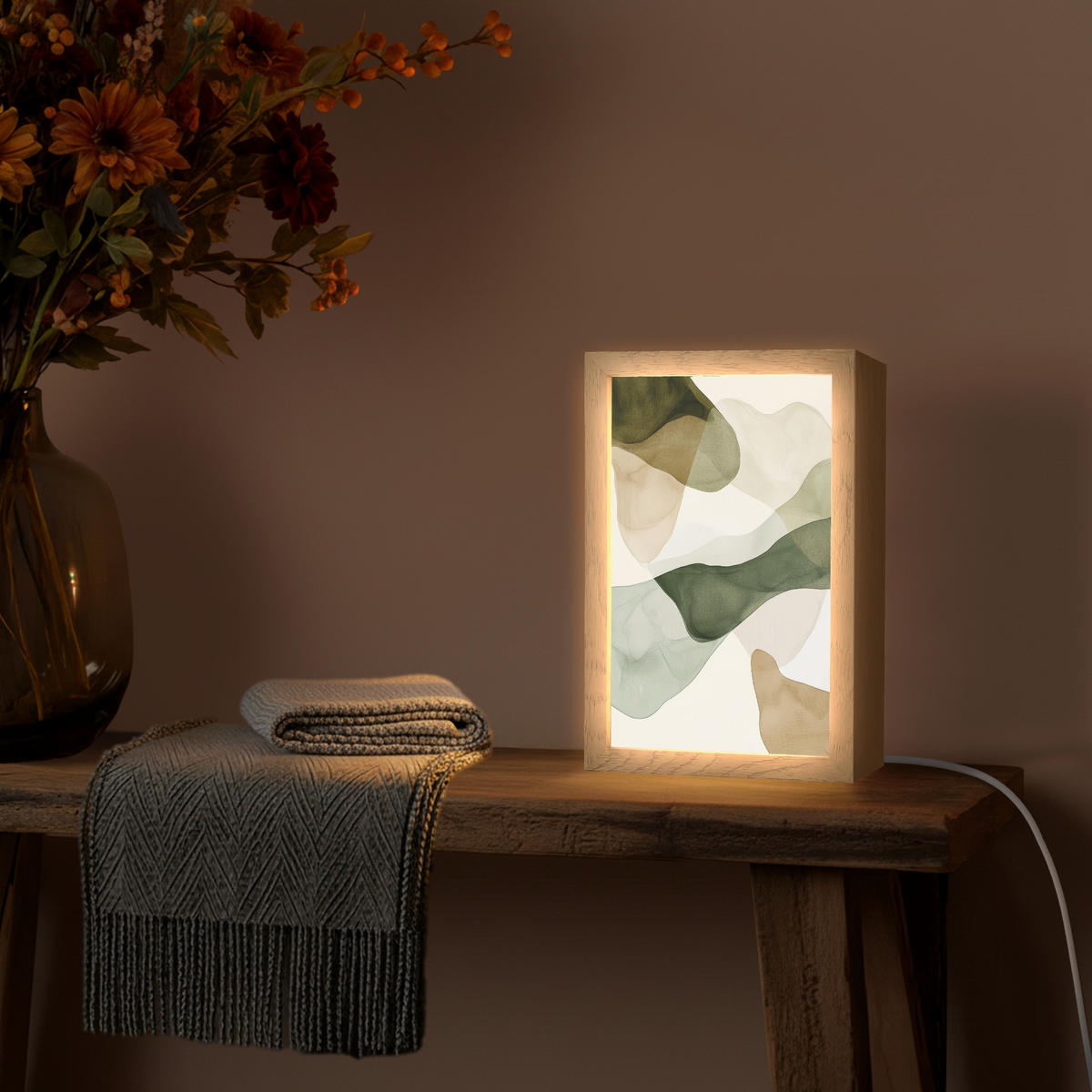 TISCHLEUCHTE Japandi - Abstrakt - Grün 20x30 cm - Buchefarben, Holzwerkstoff (8/20/30cm) - OnlyWow