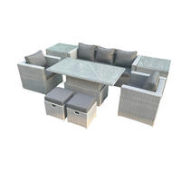 GARTENMÖBEL SET mit höhenverstellbarer Tisch Polyrattan Helles Grau 8-teilige - Hellgrau, Metall - Fimous